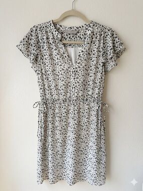 H&M white Mini Dress with Black Floral Print